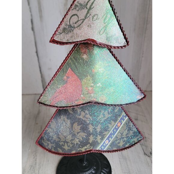 Vintage metal xmas tree pine red cardinal decor figure - Picture 3 of 9